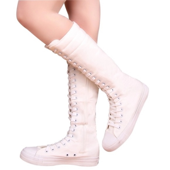 2019 TALL CANVAS LACED UP ZIPPER BOOTS SZ 7.5 - Picture 2 of 7